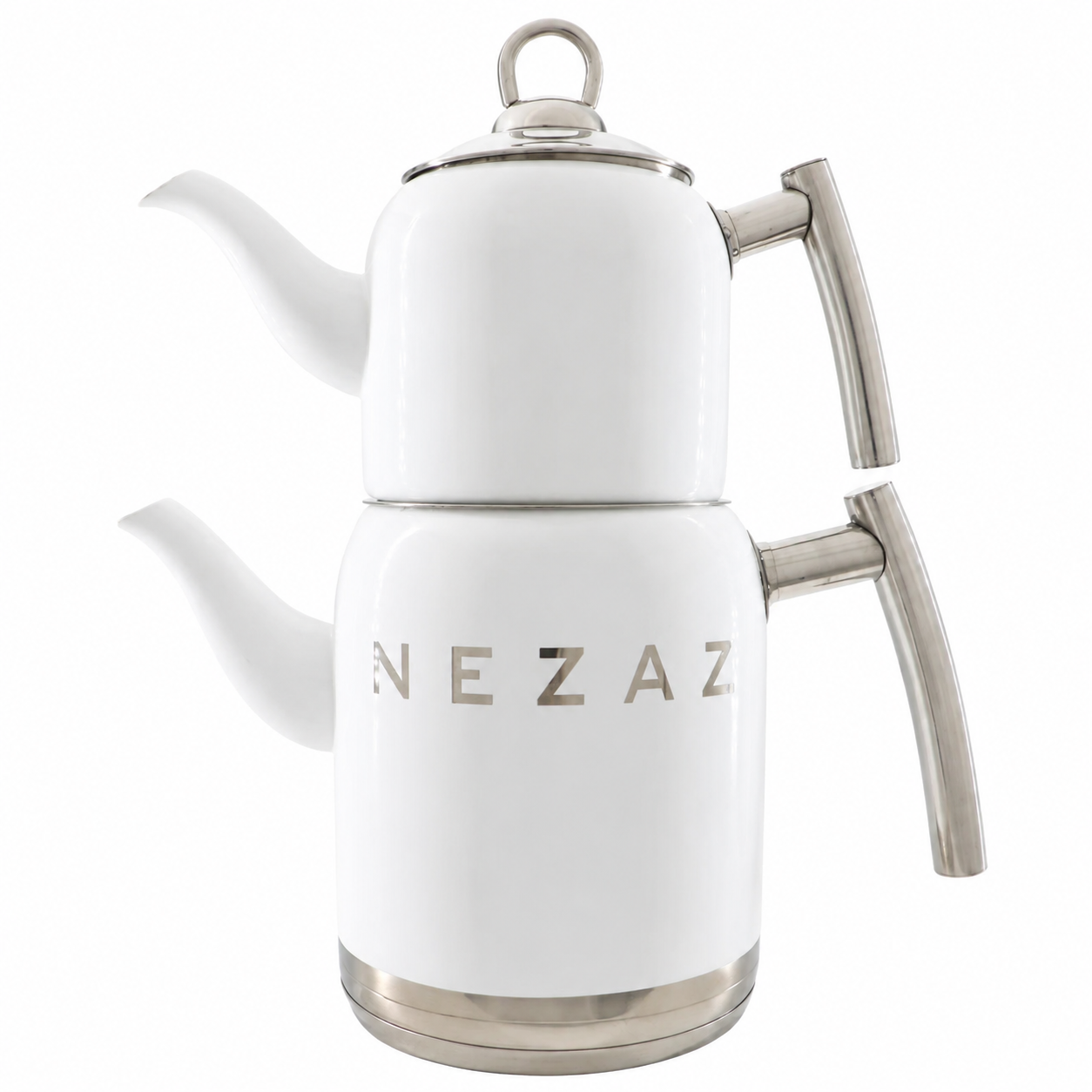 کتری و قوری استیل ۲ لیتری نزاز NEZAZ سفید پاستیلی