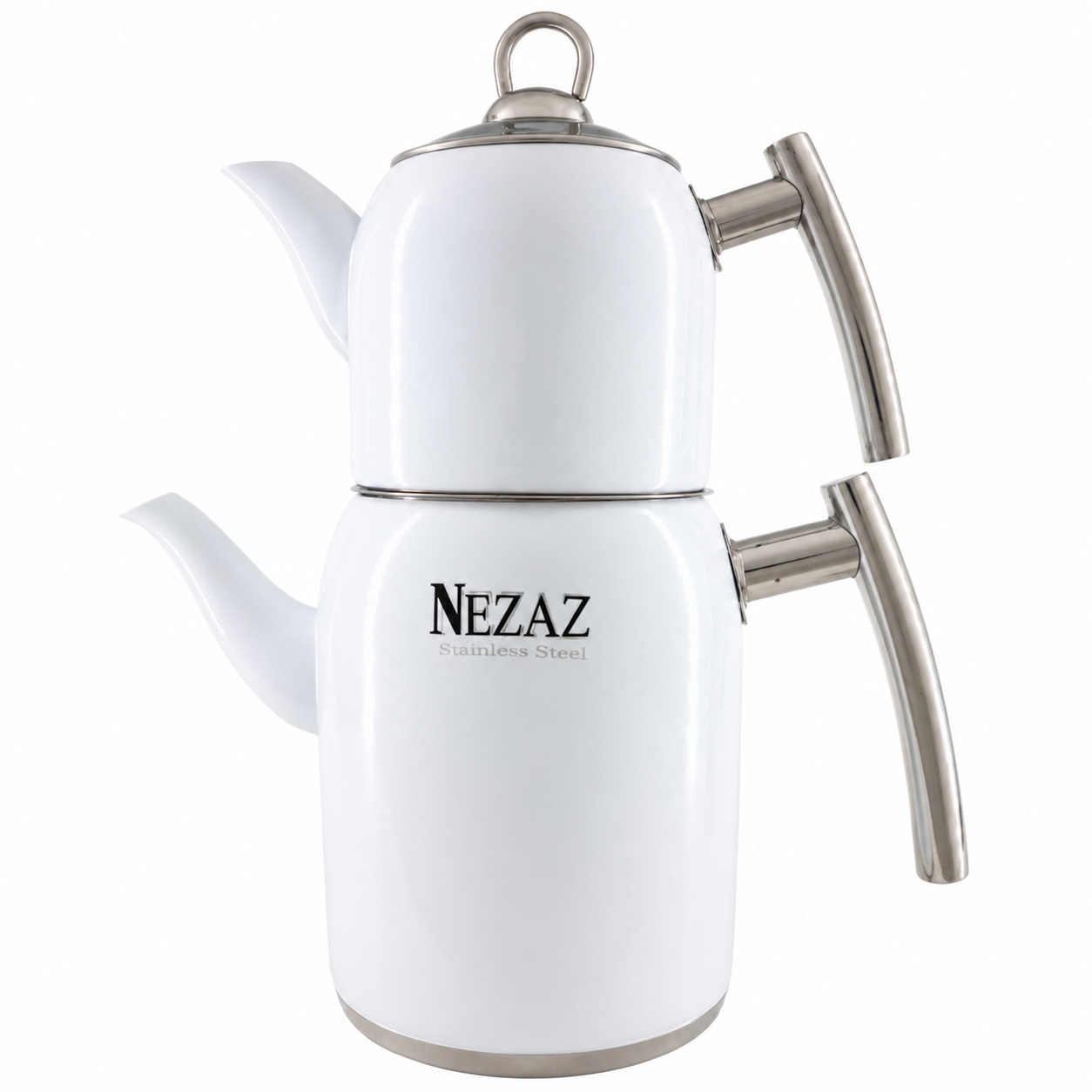 کتری و قوری استیل ۲ لیتری نزاز NEZAZ سفید پاستیلی