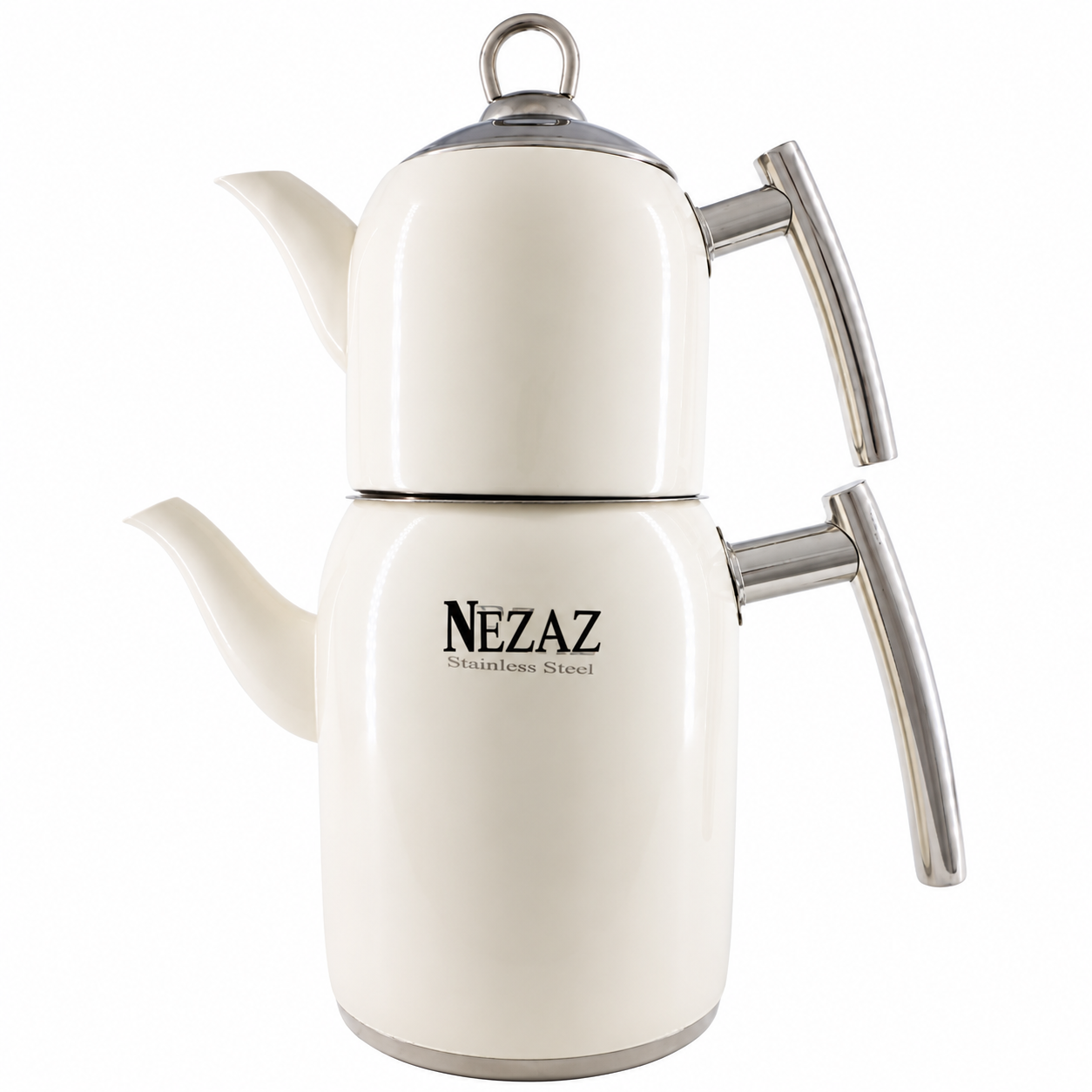 کتری و قوری استیل ۲ لیتری نزاز NEZAZ کرم پاستیلی