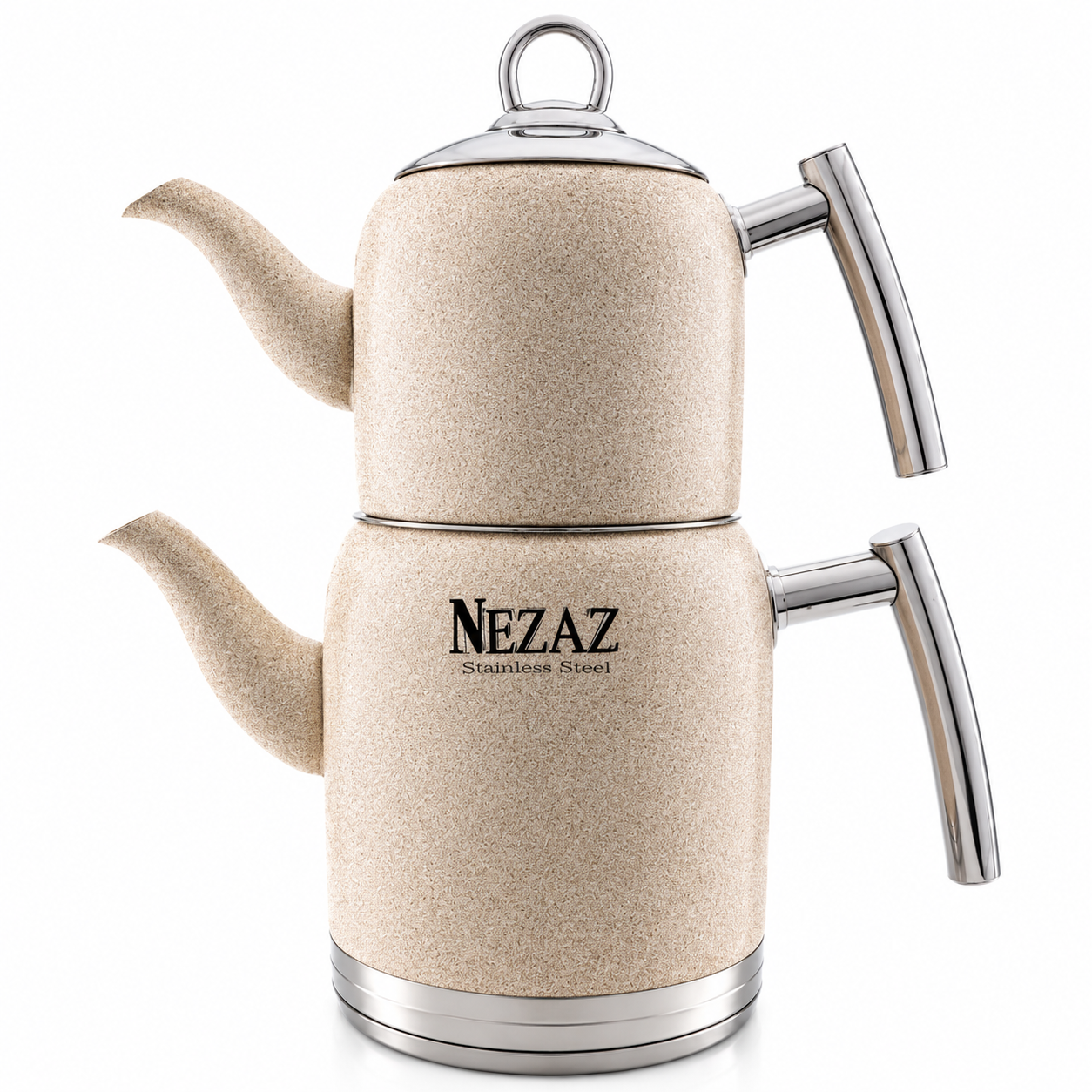 کتری و قوری استیل ۲ لیتری نزاز NEZAZ کرم سمباده ای پاستیلی