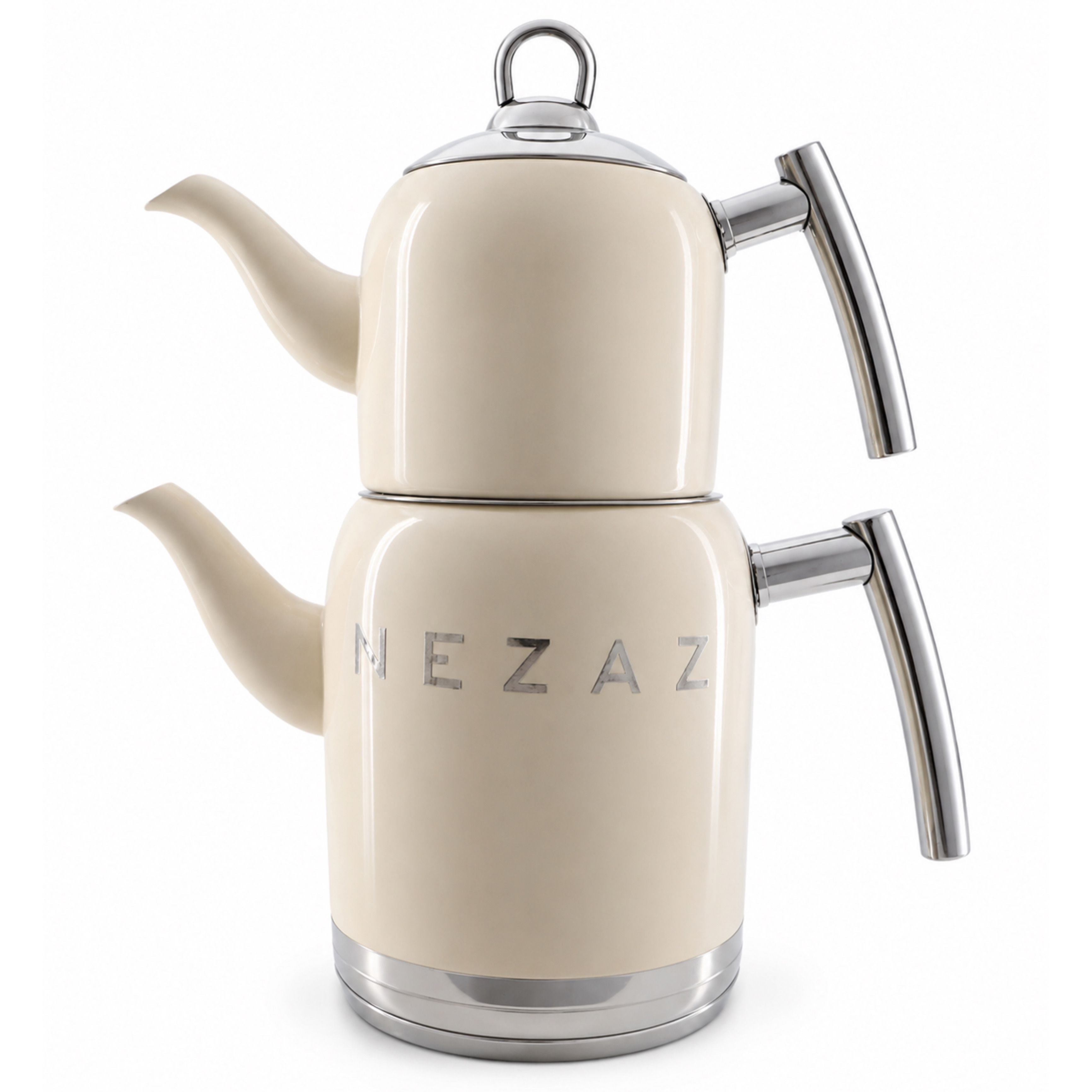 کتری و قوری استیل ۲ لیتری نزاز NEZAZ کرمی پاستیلی