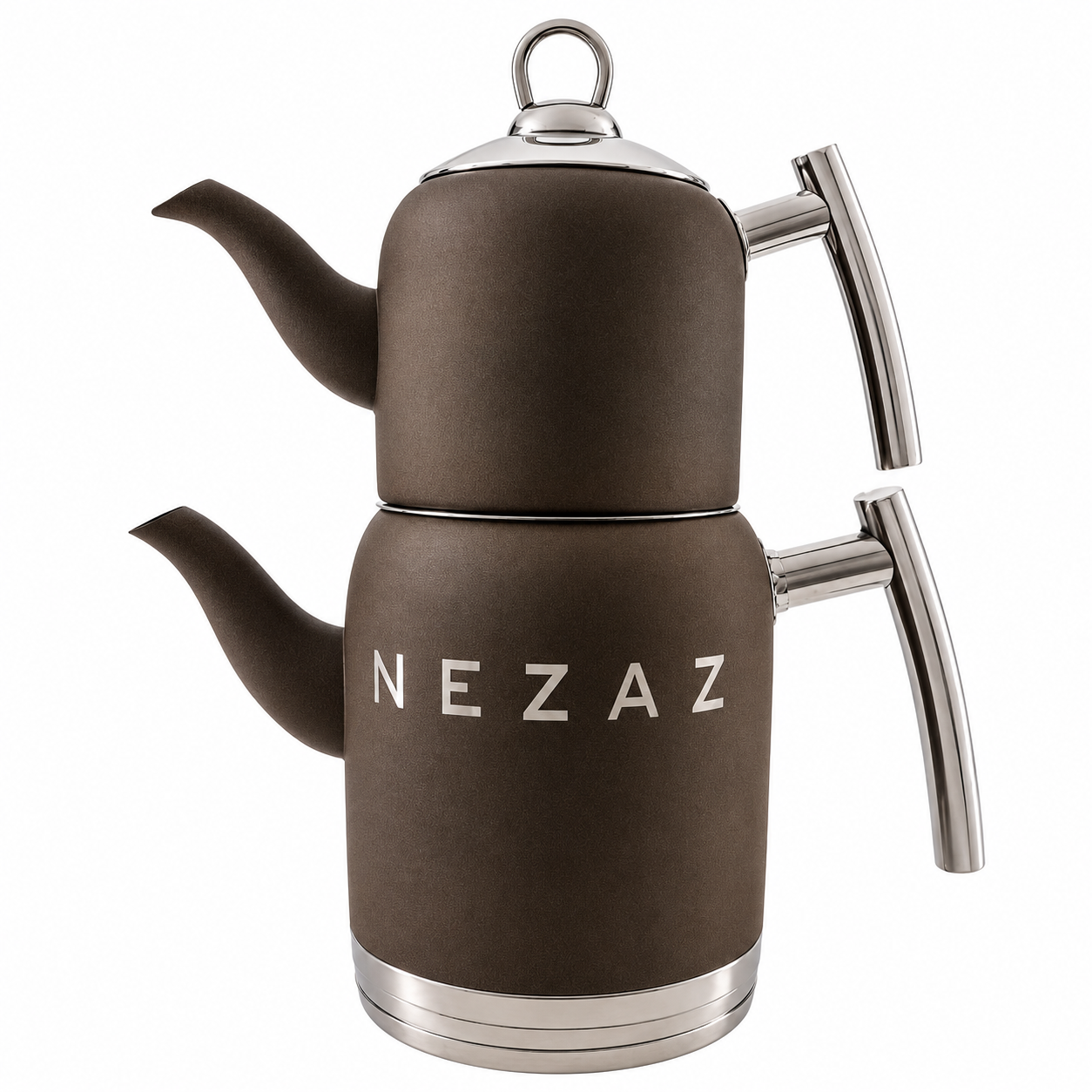 کتری و قوری استیل ۲ لیتری نزاز NEZAZ قهوه ای پاستیلی