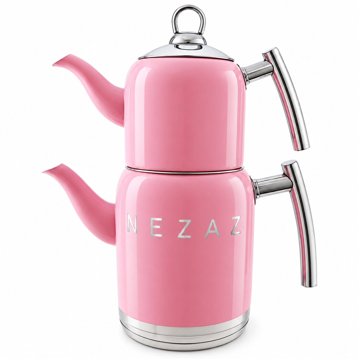 کتری و قوری استیل ۲ لیتری نزاز NEZAZ صورتی پاستیلی