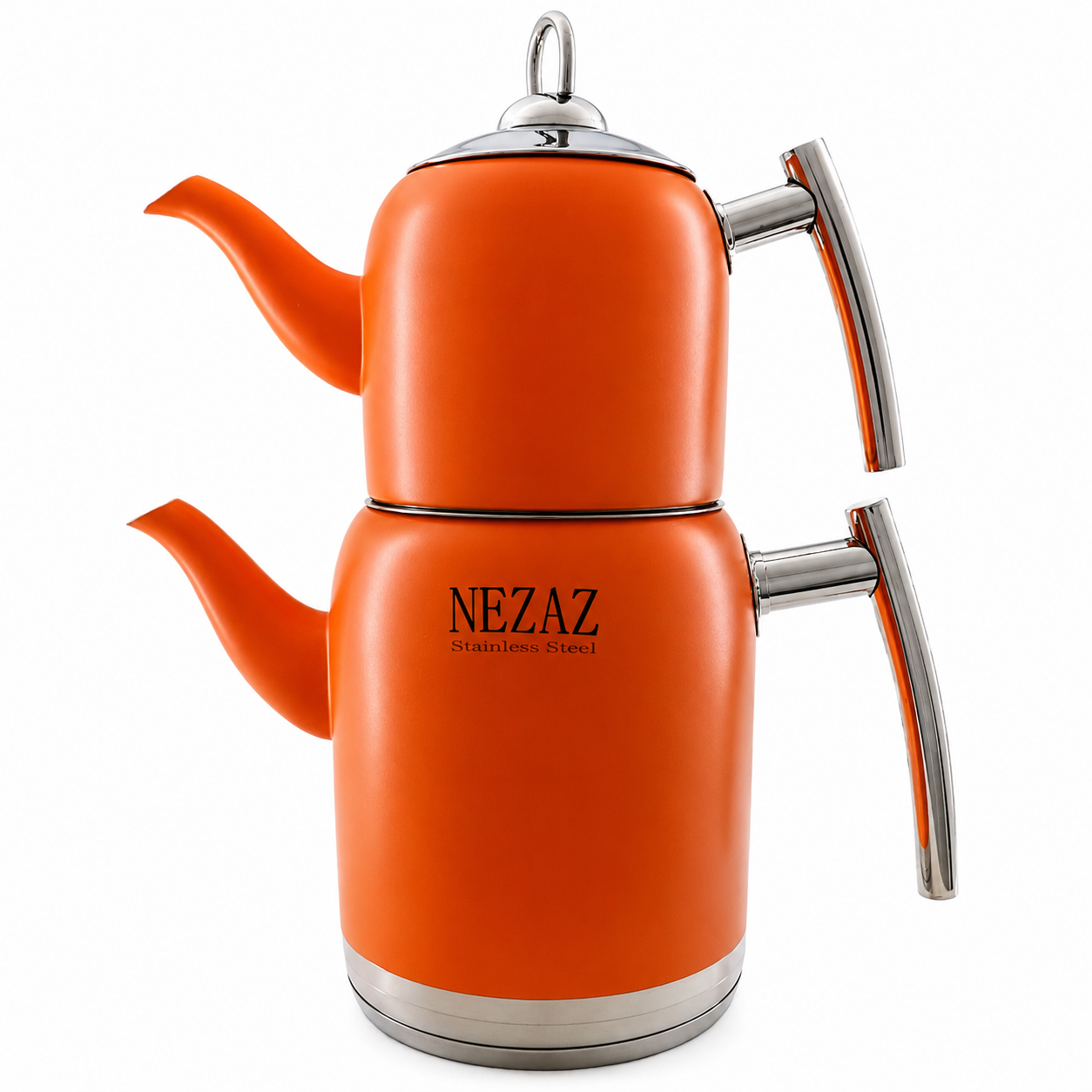 کتری و قوری استیل ۲ لیتری نزاز NEZAZ نارنجی پاستیلی