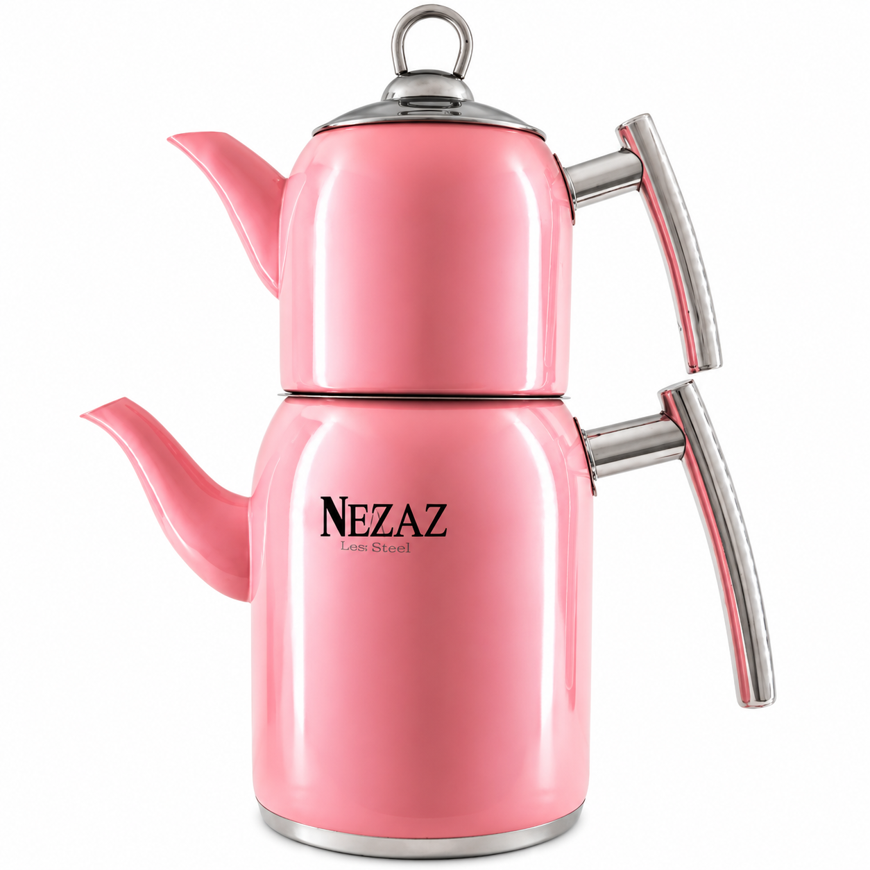کتری و قوری استیل ۲ لیتری نزاز NEZAZ صورتی پاستیلی