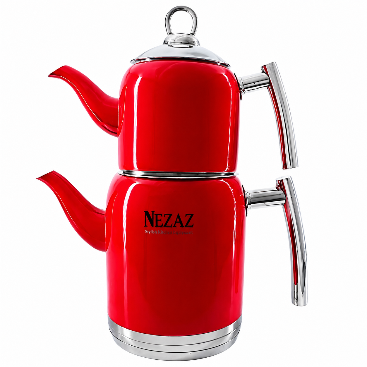 کتری و قوری استیل ۲ لیتری نزاز NEZAZ آلبالویی پاستیلی