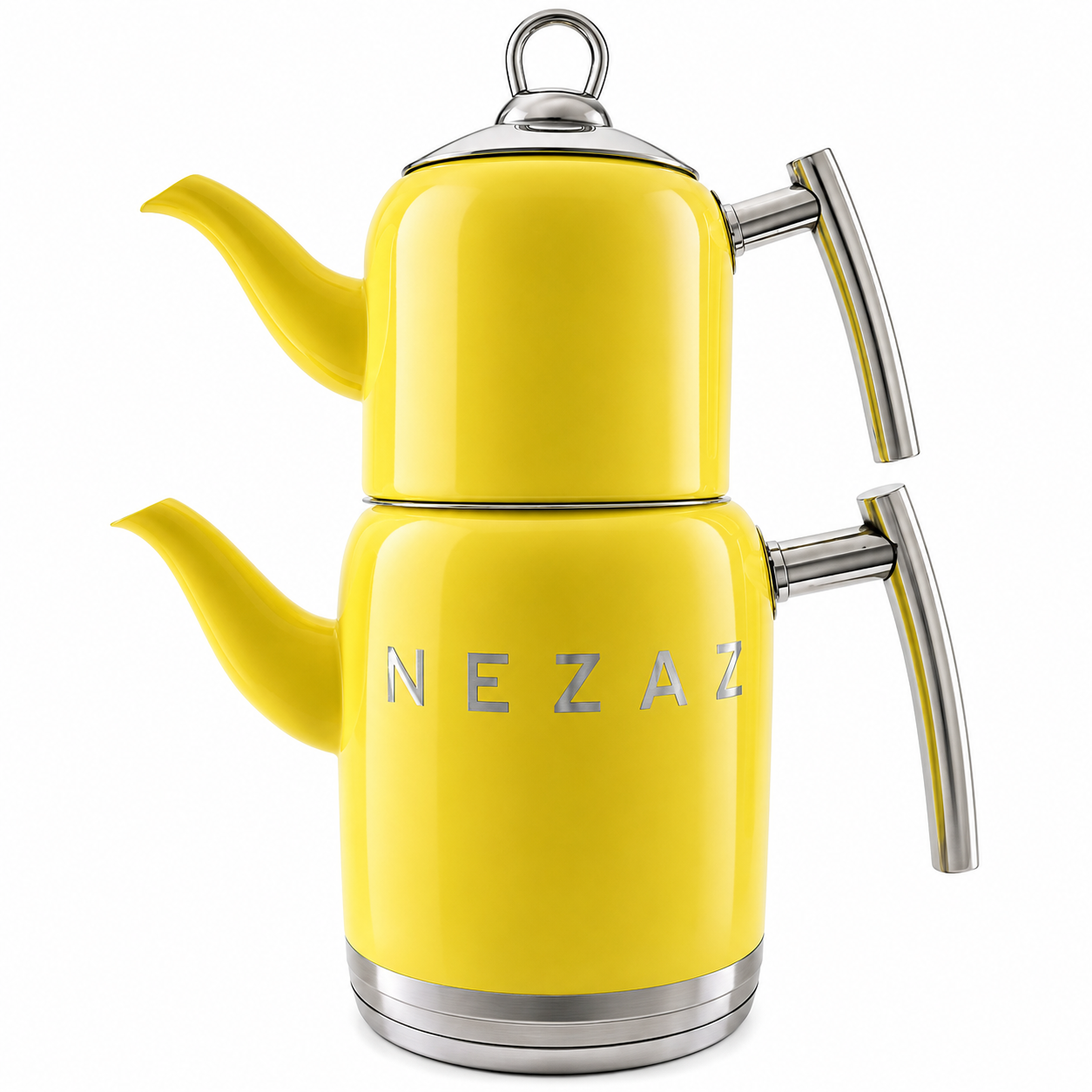 کتری و قوری استیل ۲ لیتری نزاز NEZAZ زرد پاستیلی