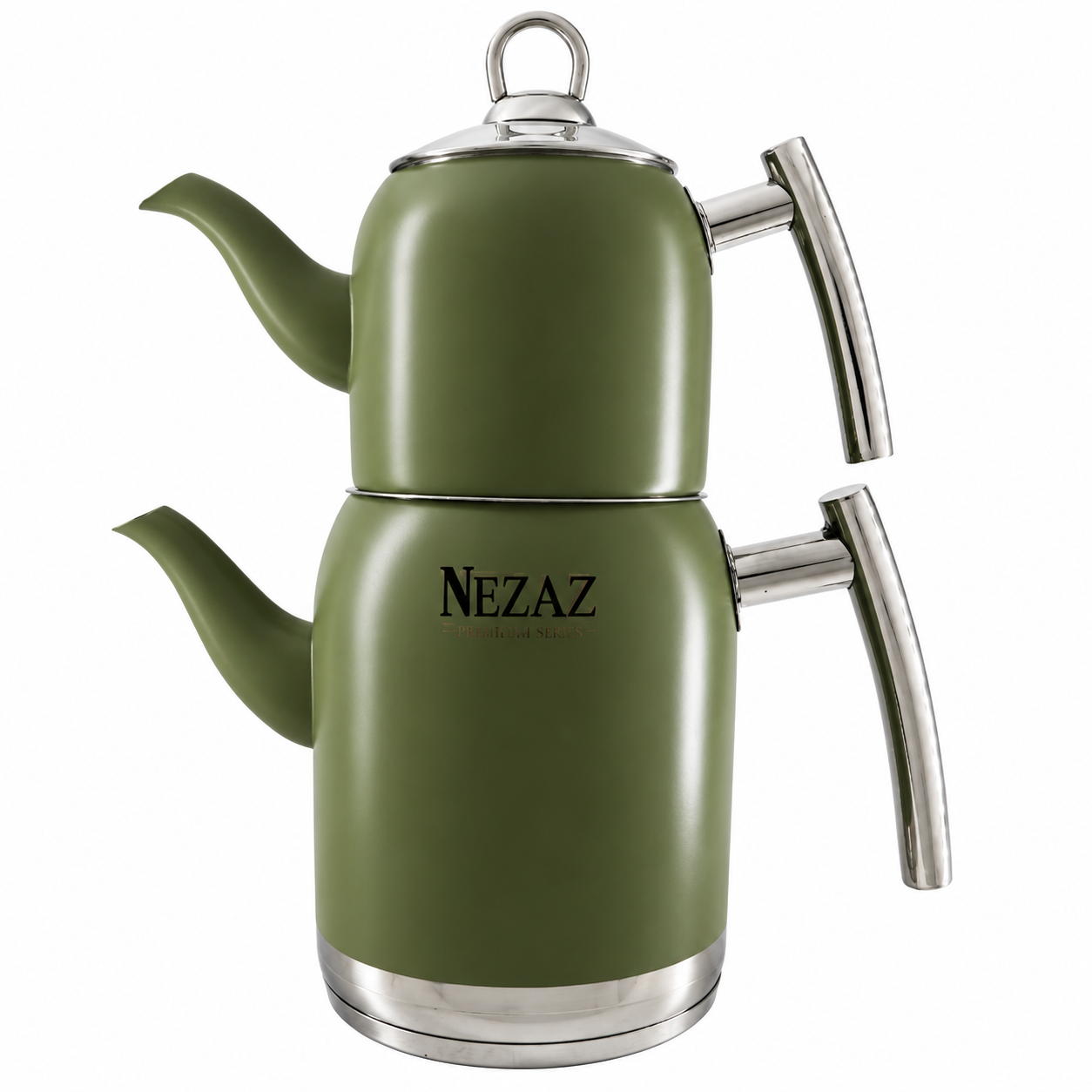 کتری و قوری استیل ۲ لیتری نزاز NEZAZ زیتونی پاستیلی