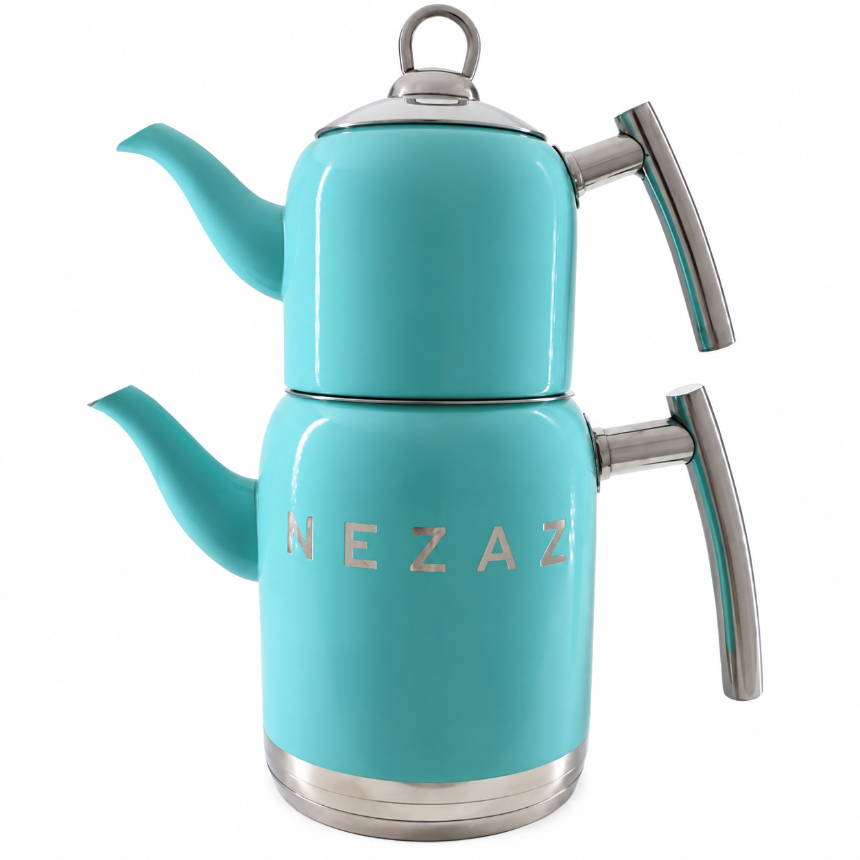 کتری و قوری استیل ۲ لیتری نزاز NEZAZ آبی فیروزه ای پاستیلی