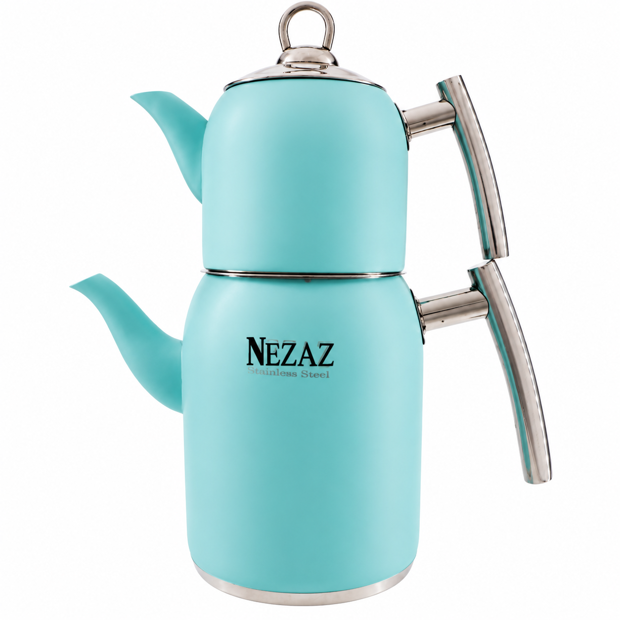 کتری و قوری استیل ۲ لیتری نزاز NEZAZ آبی فیروزه ای پاستیلی
