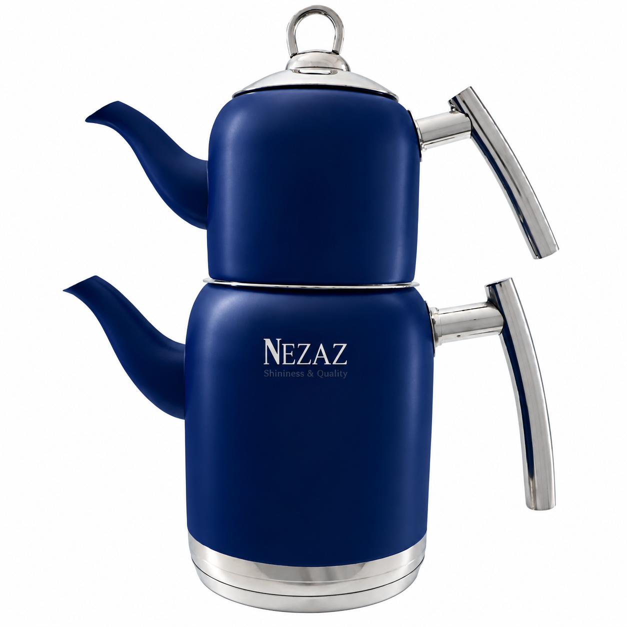 کتری و قوری استیل ۲ لیتری نزاز NEZAZ آبی پررنگ پاستیلی