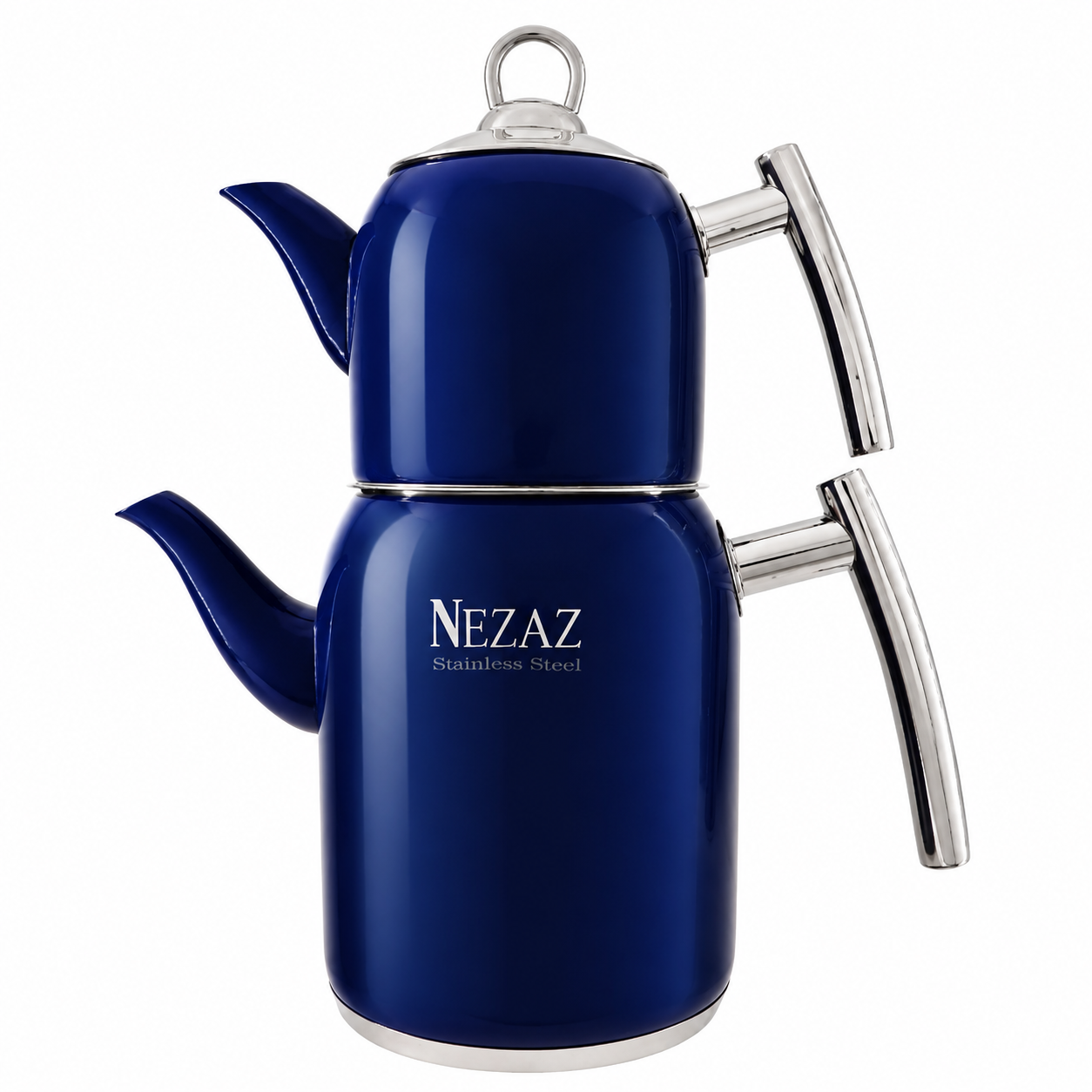کتری و قوری استیل ۲ لیتری نزاز NEZAZ سرمه ای براق پاستیلی