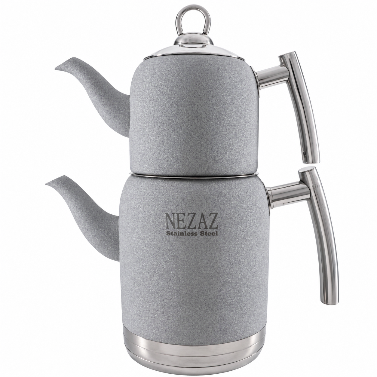 کتری و قوری استیل ۲ لیتری نزاز NEZAZ طوسی سمباده ای پاستیلی