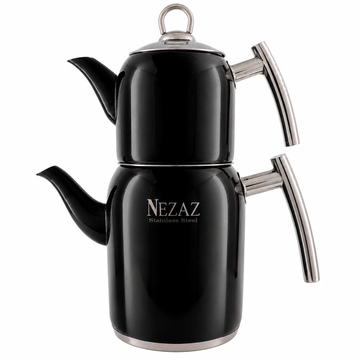 کتری و قوری استیل ۲ لیتری نزاز NEZAZ مشکی براق پاستیلی