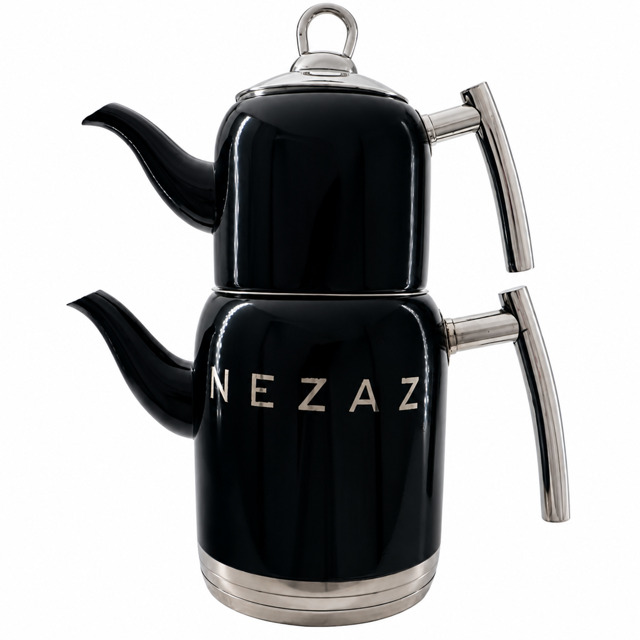کتری و قوری استیل ۲ لیتری نزاز NEZAZ مشکی براق پاستیلی