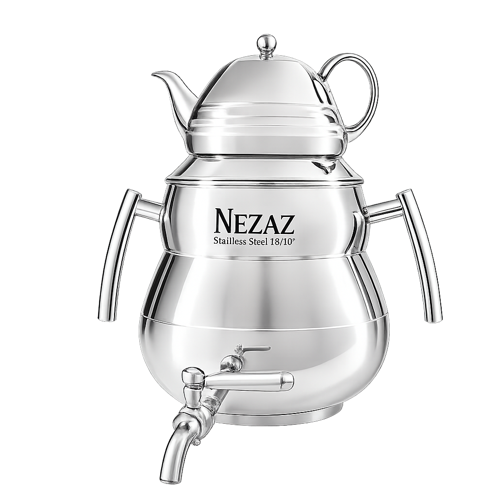 کتری قوری 6 لیتری نزاز سایه قوری کروم NEZAZ