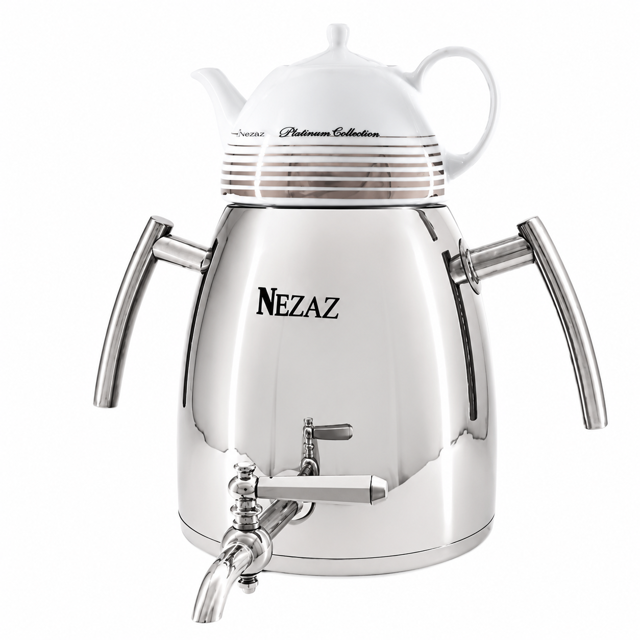 کتری و قوری 6 لیتری نزاز هرمی دسته استیل NEZAZ