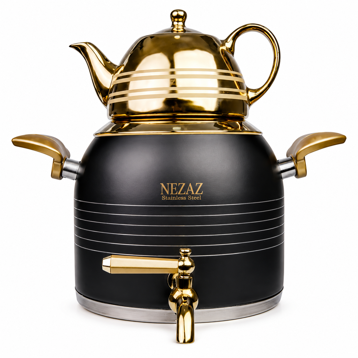 کتری و قوری 5 لیتری نزاز طرح ترک مشکی طلایی NEZAZ
