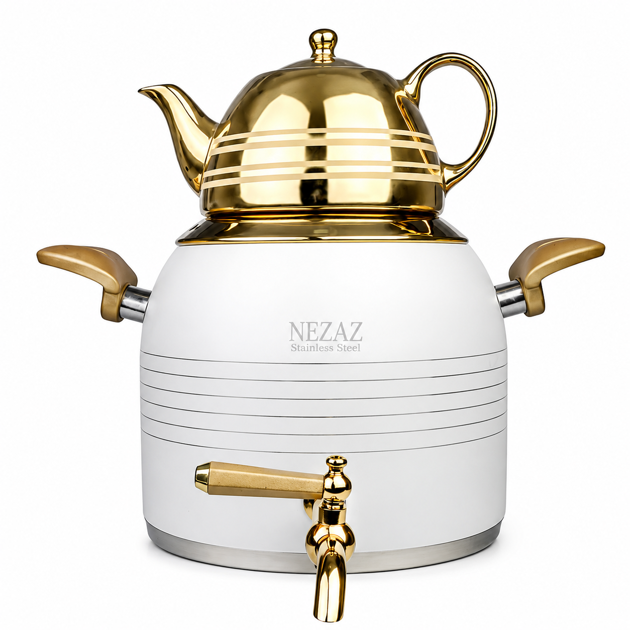 کتری و قوری 5 لیتری طرح ترک سفید طلایی NEZAZ
