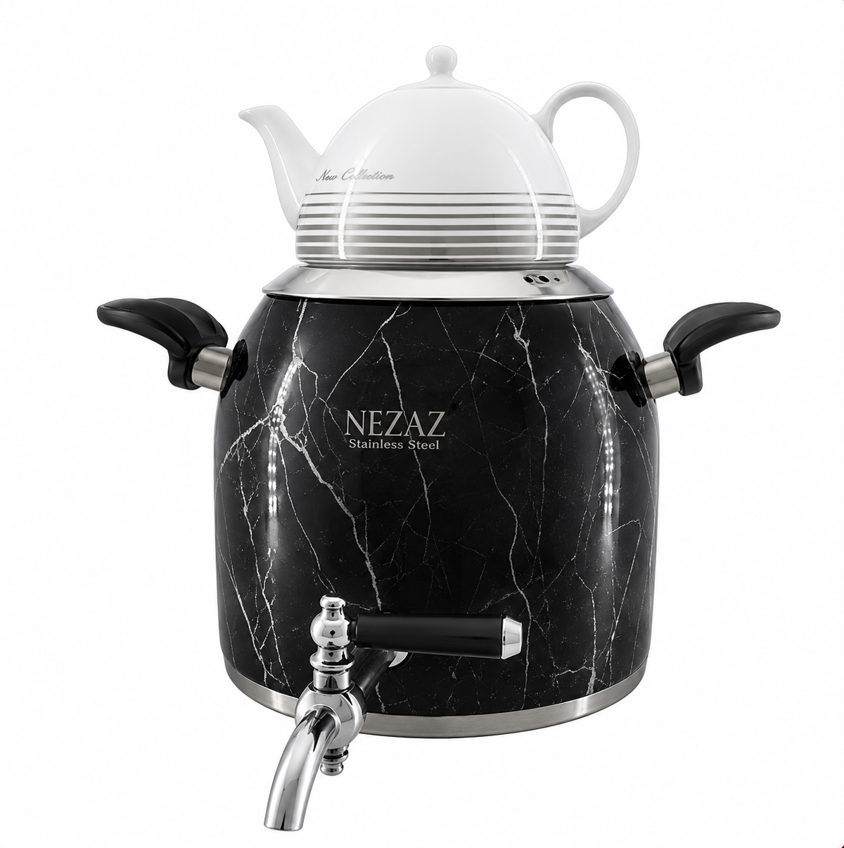 کتری و قوری 5 لیتری نزاز طرح ترک رنگی طرح سنگ مشکی NEZAZ