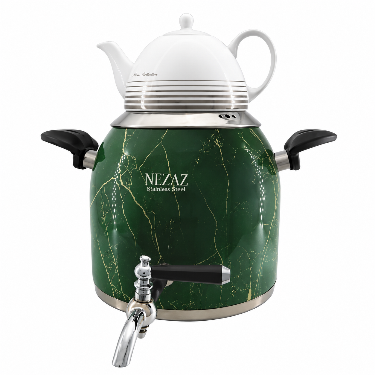 کتری و قوری 5 لیتری نزاز طرح ترک رنگی طرح سنگ سبز NEZAZ