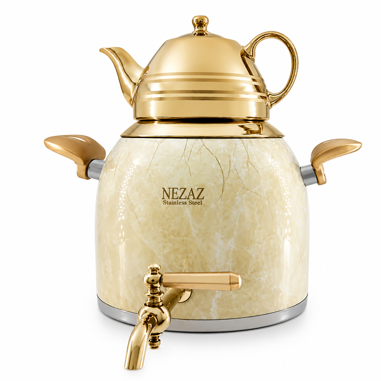 کتری و قوری 5 لیتری نزاز طرح ترک رنگی طرح سنگ کرم طلایی NEZAZ