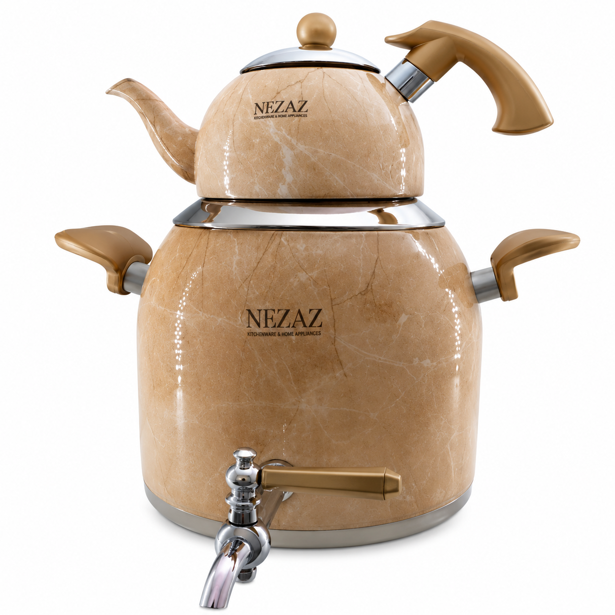 کتری و قوری 5 لیتری نزاز طرح سنگ رنگی کرم NEZAZ