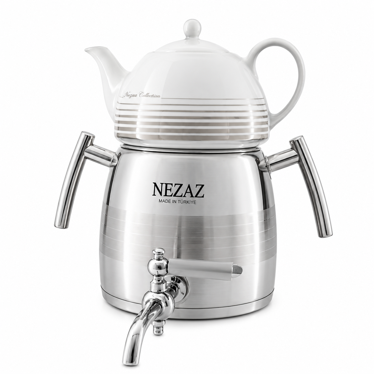 کتری و قوری هرمی نزاز 3 لیتری استیل دسته استیل NEZAZ