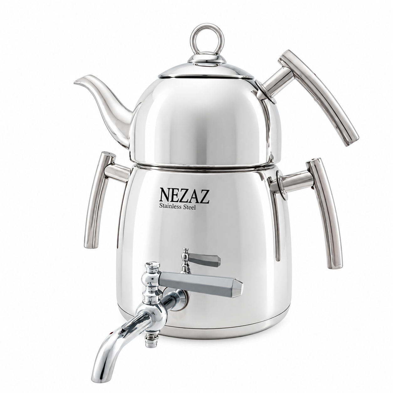 کتری و قوری هرمی 3 لیتری نزاز دسته استیل NEZAZ
