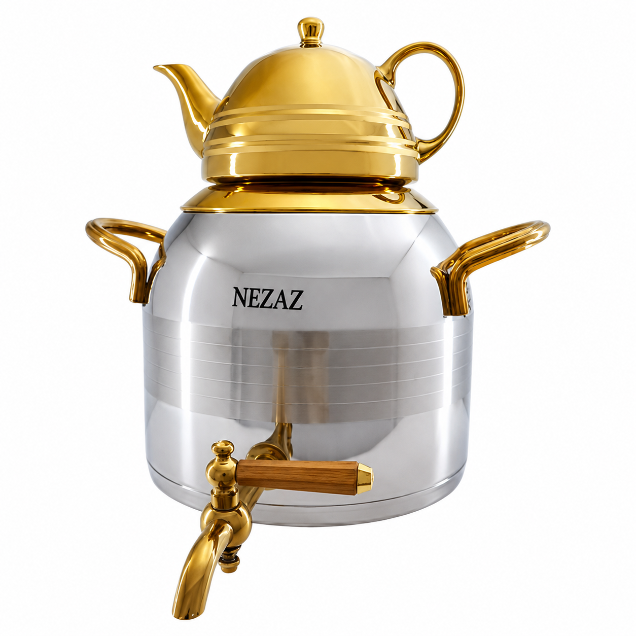 کتری و قوری 5 لیتری نزاز طرح ترک دسته طلایی NEZAZ