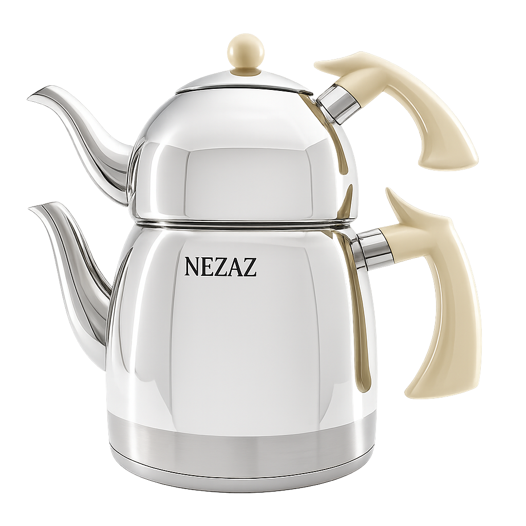 کتری و قوری 3 لیتری رنگی نزاز دسته باکالیت کرم NEZAZ