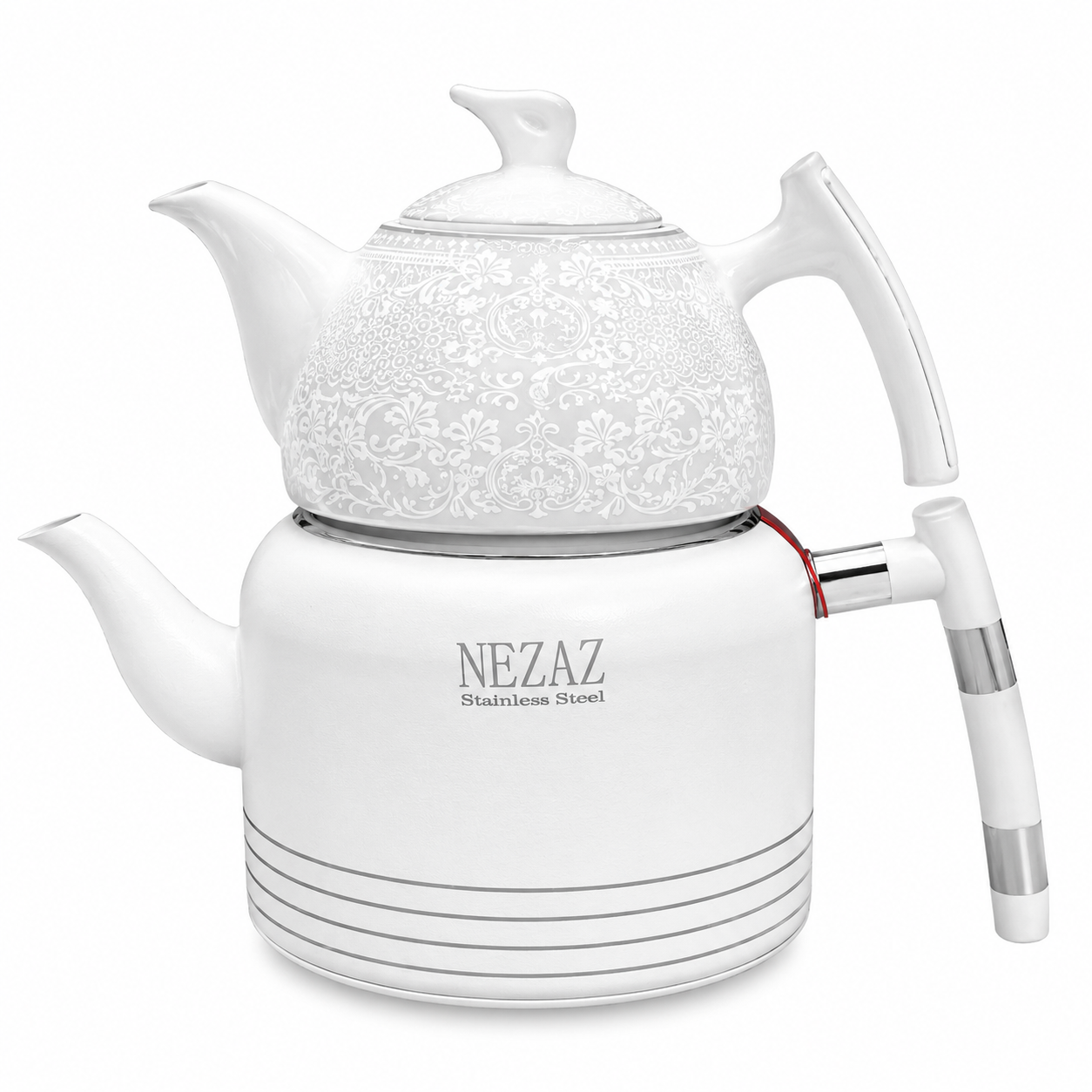 کتری و قوری 2.5 لیتری نزاز دسته استیل NEZAZ