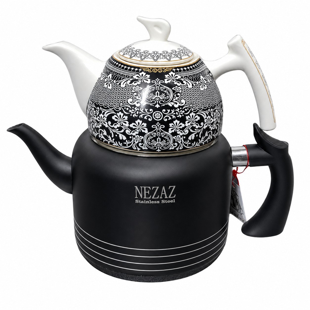 کتری و قوری نزاز لوله‌دار 2.5 لیتری مشکی NEZAZ