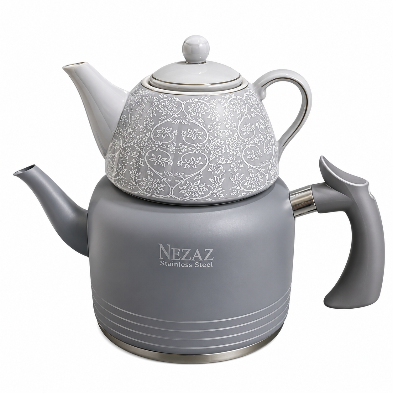 کتری و قوری نزاز لوله‌دار 2.5 لیتری طوسی NEZAZ