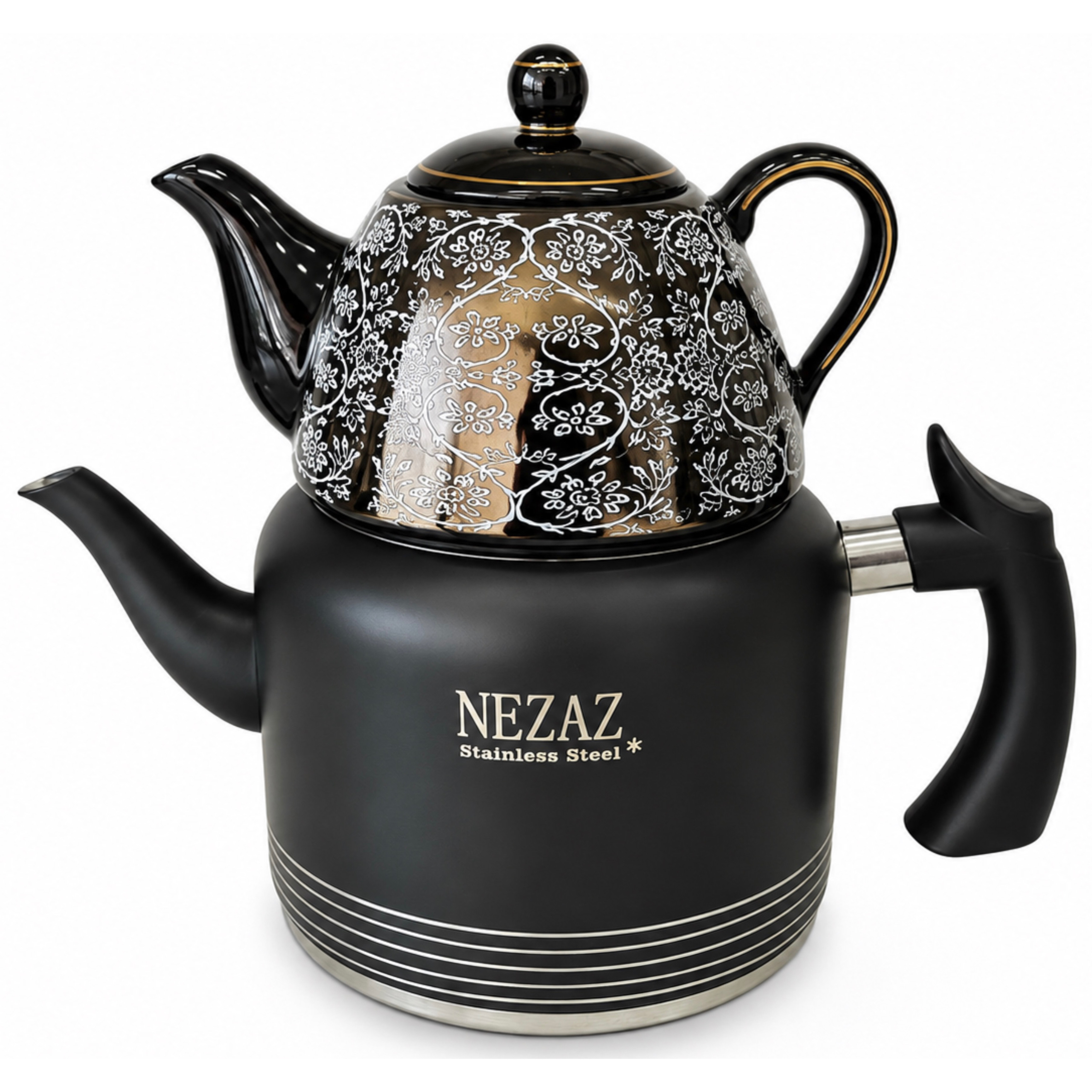 کتری و قوری نزاز لوله‌دار 2.5 لیتری مشکی NEZAZ