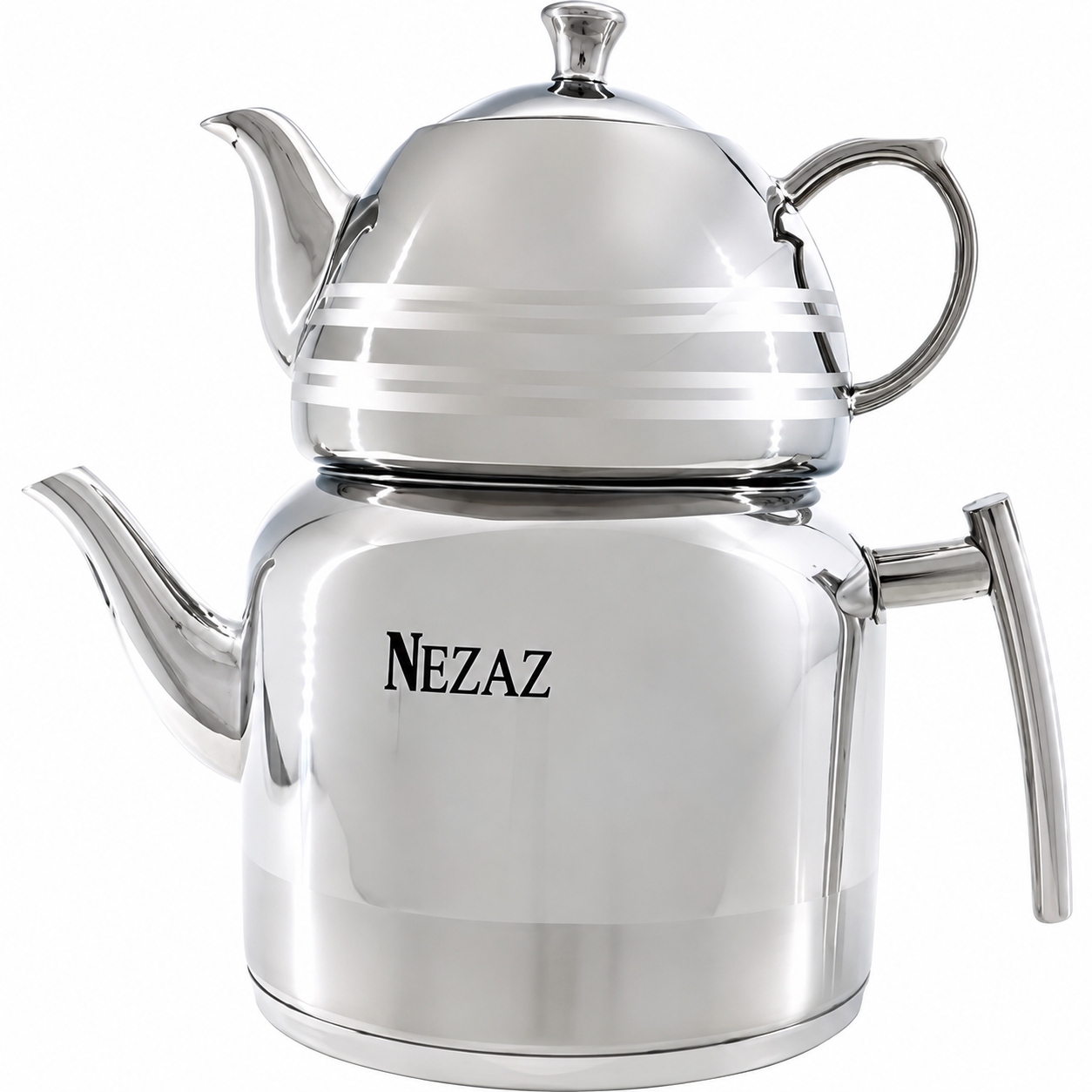 کتری و قوری 2.5 لیتری نزاز لوله‌دار دسته استیل NEZAZ