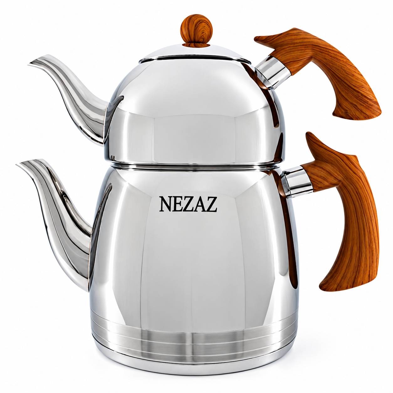 کتری و قوری 2.5 لیتری نزاز طرح چوب تمام استیل  NEZAZ