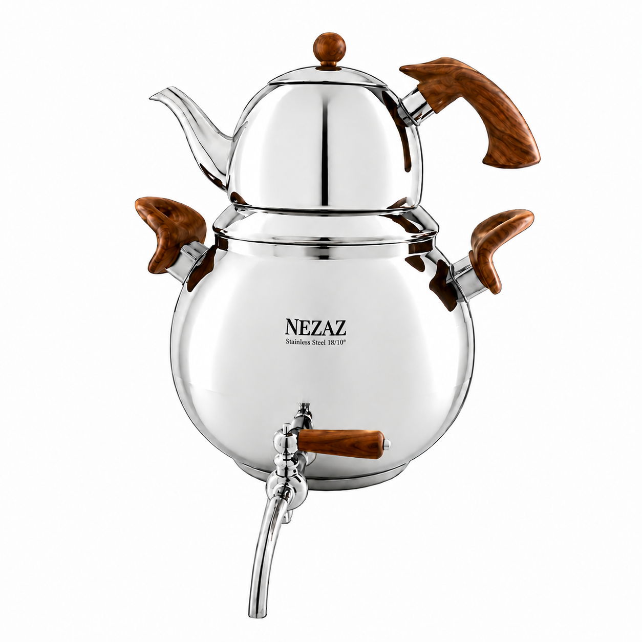 کتری و قوری 4.5 لیتری خمره‌ای نزاز دسته چوب NEZAZ