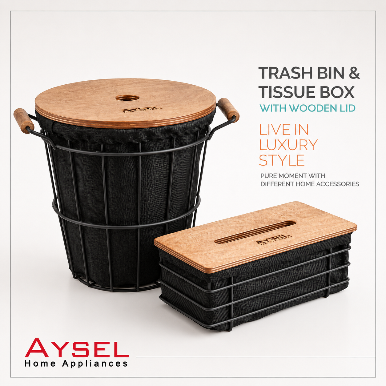 ست سطل و جای دستمال آیسل AYSEL مشکی