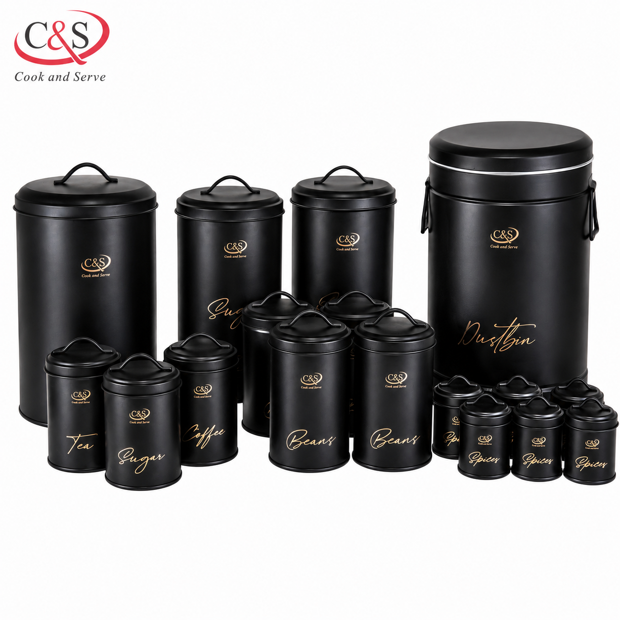 سرویس 17 پارچه آشپزخانه طرح فونت C&S درب فلزی مشکی