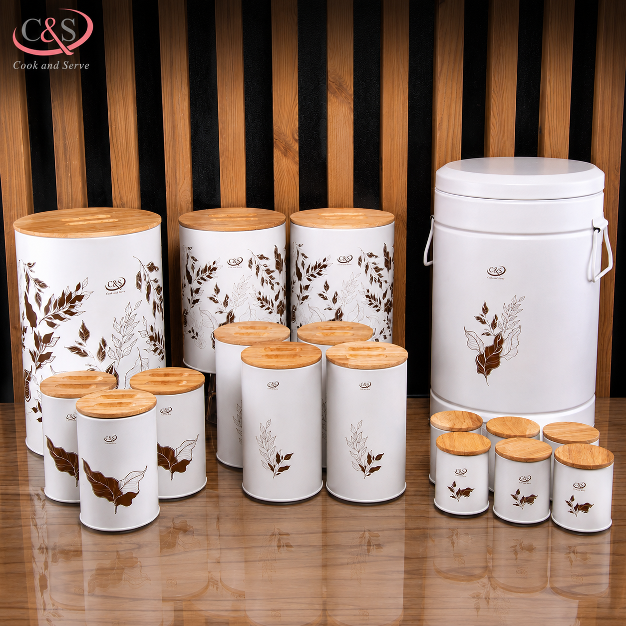 سرویس آشپزخانه لامینا ۱۷ پارچه C&S کرم درب چوبی