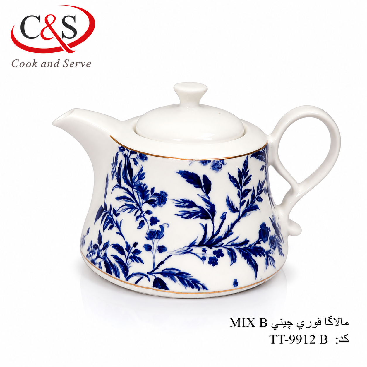 قوری چینی مالاگا MIX B طرح گل آبی C&S