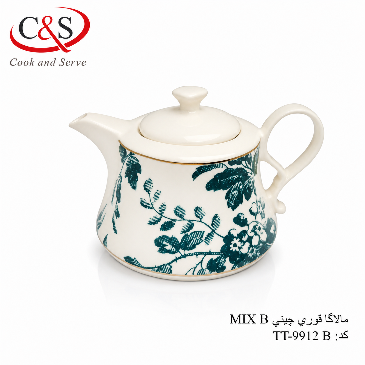 قوری چینی مالاگا MIX B طرح گل سبز C&S