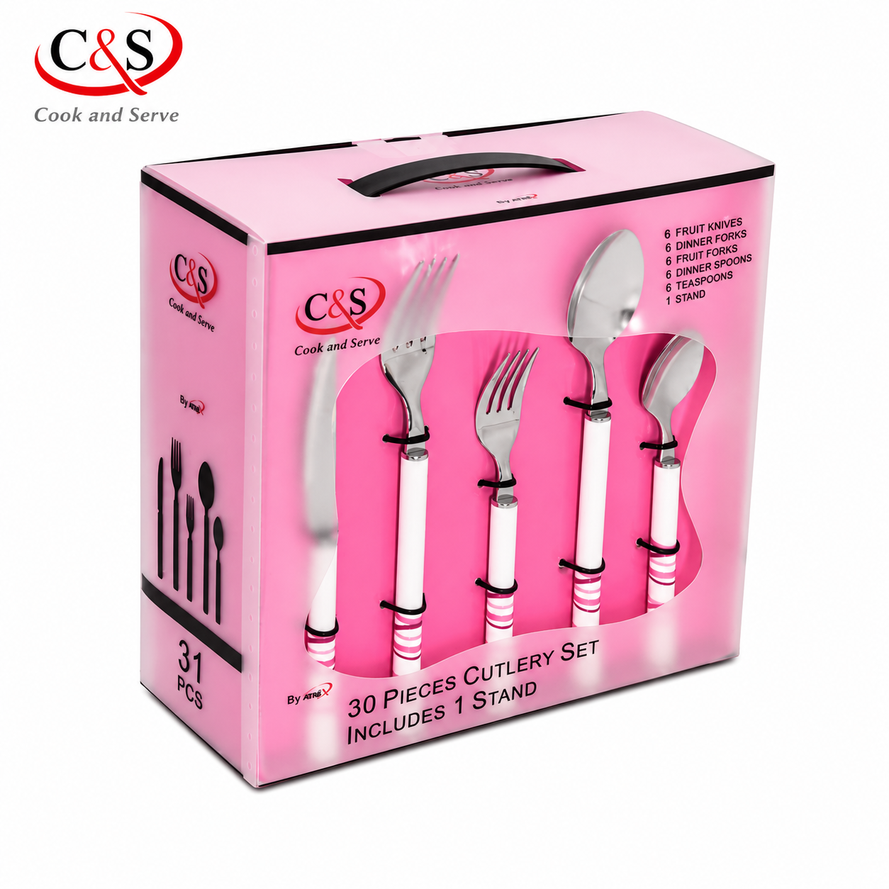 سرویس قاشق و چنگال 31 پارچه صورتی C&S