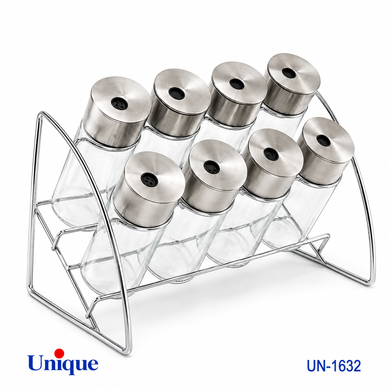 ست جا ادویه 8 پارچه شیشه‌ای گرد هلالی یونیک UNIQUE