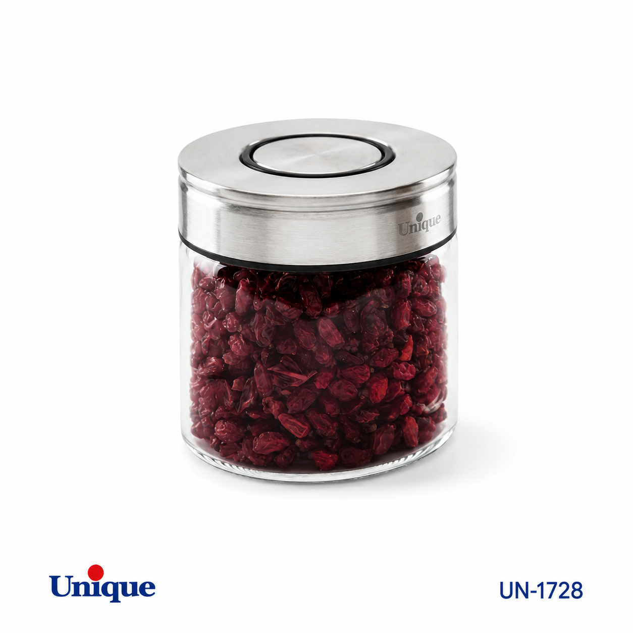 جا ادویه شیشه‌ای درب استیل یونیک UNIQUE
