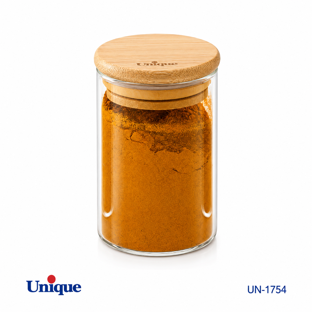 جا ادویه شیشه‌ای درب بامبو یونیک UNIQUE