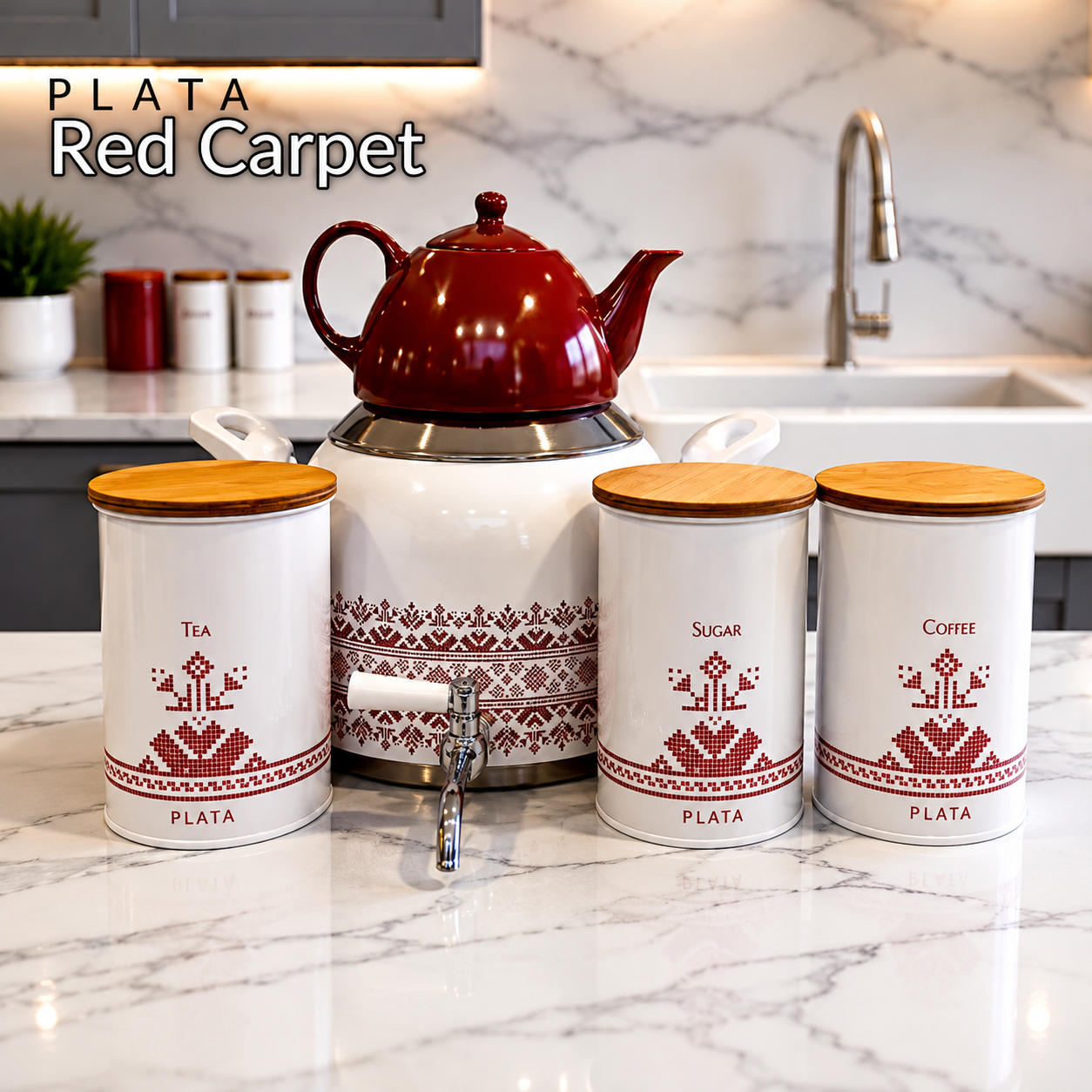 ست کتری و قوری ۵ پارچه Kitchen Verplata مدل Flor قرمز