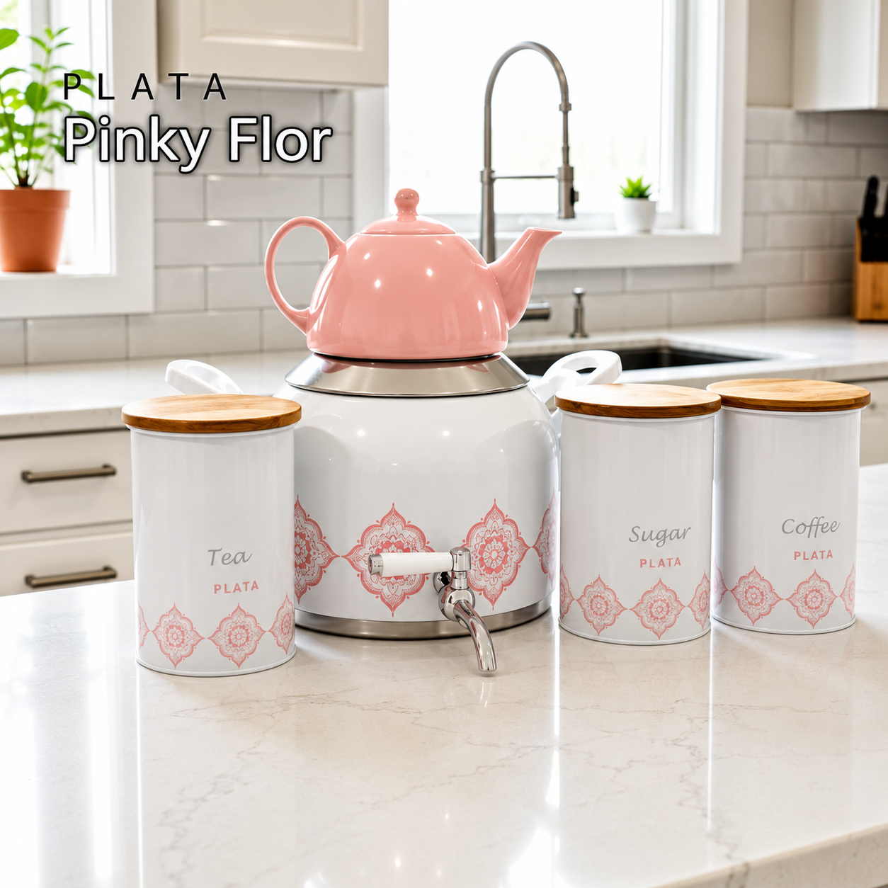 ست کتری و قوری ۵ پارچه Kitchen Verplata مدل Flor صورتی