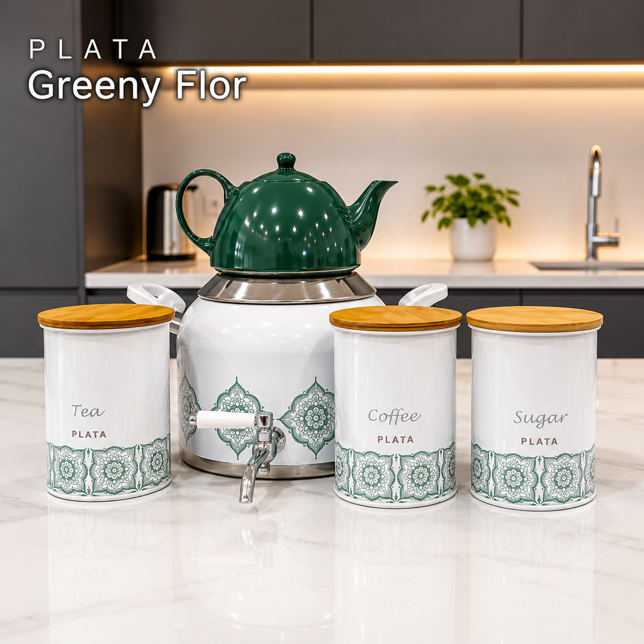 ست کتری و قوری ۵ پارچه Kitchen Verplata مدل Flor سبز